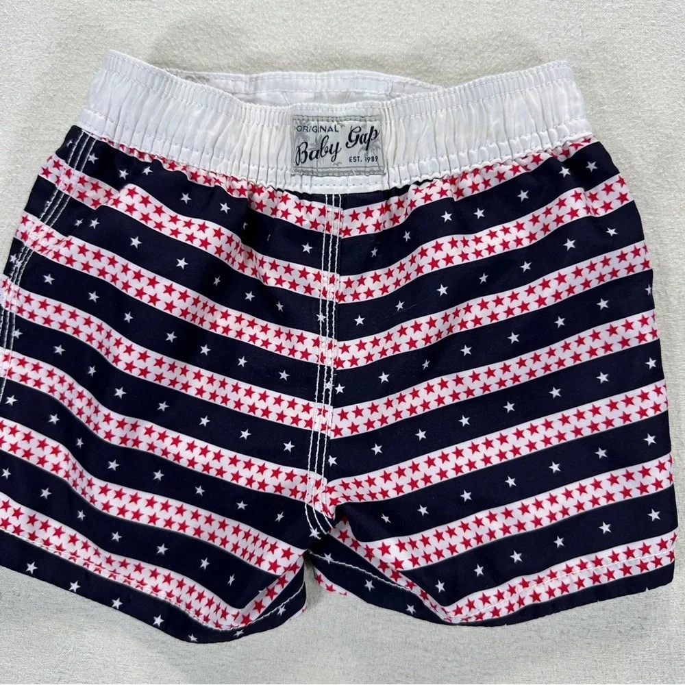 GAP Kids Red White Blue Star Swim Trunk Shorts Sz 18-24M Memorial Fourth of July